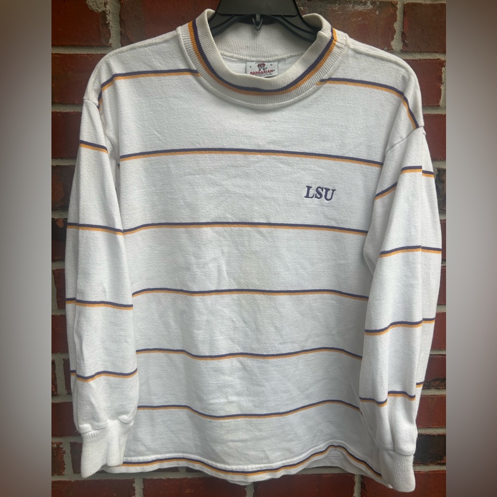 Vintage Barbarian Rugby Wear The Real One LSU Tigers L Striped Crewneck Shirt